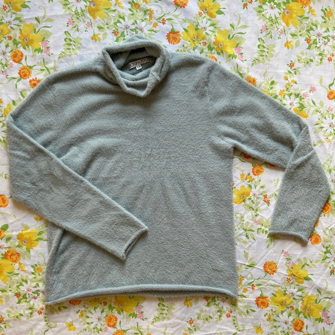 Vintage Y2k High Neck Fuzzy Baby Blue Long Sleeve Sweater